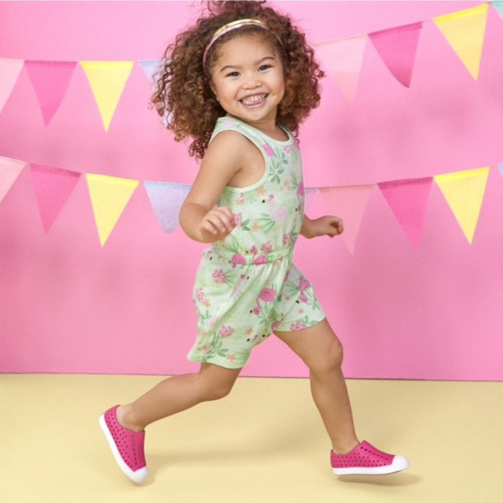 NWT - Garanimals Toddler Girl Print Jersey Romper - Flamingos